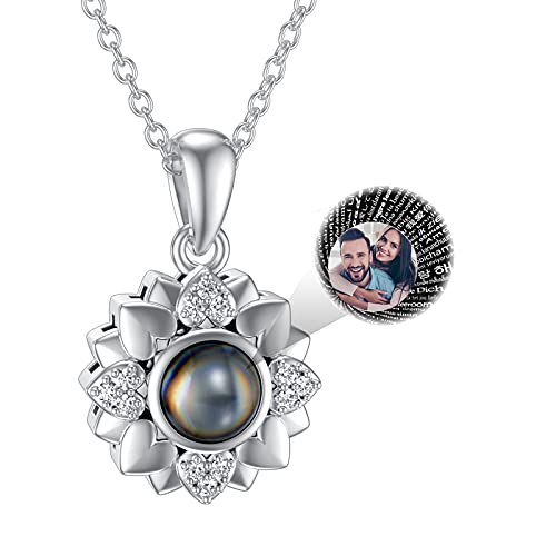 Dorunmo I Love You Necklace 100 Languages Love Heart Flower Necklace Romantic Gifts Personalized Photo Projection Pendant Necklace Gifts for Her Girlfriend Wife Mother Daughter