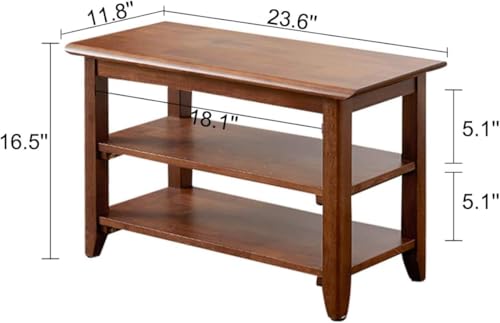 Image of Solid Wood Shoe Rack Bench | 3 Tier Shoe Storage Organizer for Entryway, Hallway & Living Room | Multipurpose Wooden Shoe Stand | Space Saving Footwear Rack for Home | Walnut Finish (60 CM)