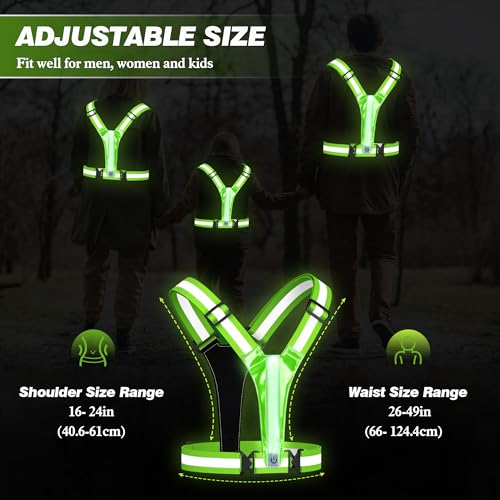 AXsinr LED Reflective Vest Running Gear, Light Up Vest for Night, High Visibility Running Vest for Biking Cycling Walking, USB Rechargeable Adjustable Safety Gear for Men Women Kids - Image 5