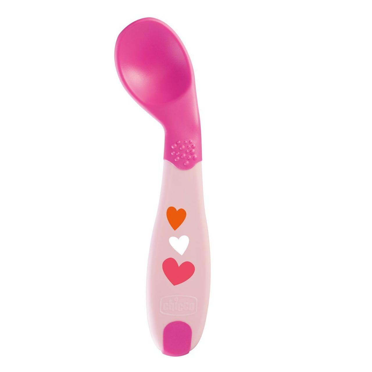 Chicco Pierwsza Łyżeczka do Nauki Samodzielnego Jedzenia, Zakrzywiona i Ergonomiczna, Dla Dzieci od 8m+, różowa