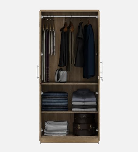 Image of Spacewood Carnival Wardrobe | 3 Year Warranty | Almirah, Cupboard, Almari, 2 Door Wardrobe with Mirror, 1 Hanging Space|Engineered Wood| Sebastian Oak