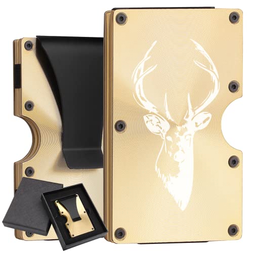 awofer-Carbon-Fiber-Wallets-for-Men-RFID-Minimalist-Money-Clip-Aluminum-Metal-Wallet-Engraved-Deer-Husband-Dad-Son-Gifts-Ideas-for-Him-Gold