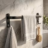 QWORK® Toallero de Baño 40 cm Negro Mate, Acero Inoxidable Sus 304 – Barra...