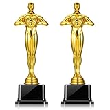 Xosjska 10'' Gold Award Trophy, 2 Pack Plastic Gold Award Trophies Oscar Trophy for-Award Ceremony,Celebration Competition,Events, Sports, Party Decorations,Ceremony and Appreciation Gift