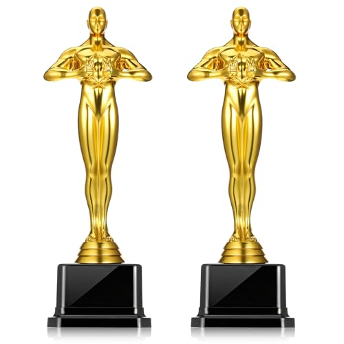 Xosjska 10 Gold Award Trophy 2 Pack Plastic Gold Award Trophies Oscar Trophy for-Award Ceremony Celebration Competition Events Sports Party Decorations Ceremony and Appreciation Gift