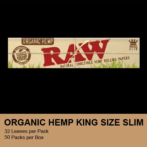 10 Stück Raw Organic King Size Slim Zigarettenpapier, 10 Heftchen = 320 Papers inkl. Raw Roach Tipps. ITK _ Trade