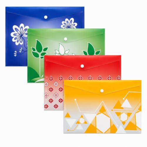 Image of Appropriate FS Size Envelope Document Folder Storage Case, Clear Plastic File Organizer with Snap Button, Floral Desgin Holder for Certificates, Papers & Stationery (Pack of 20)