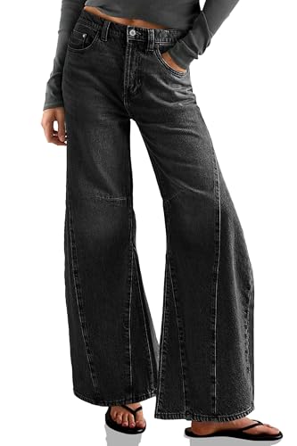 Cicy Bell Womens Baggy Bell Bottom Jeans High Waisted Flare Barrel Wide Leg Stretchy Denim Pants