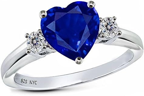 Star K 8mm Heart Shape Created Sapphire Ring Sterling Silver Size 5