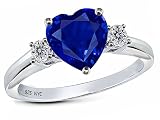 Star K 8mm Heart Shape Created Sapphire Ring Sterling Silver Size 5