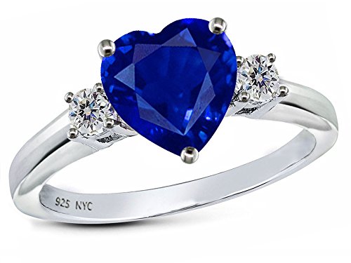 Star K 8Mm Heart Shape Created Sapphire Ring Sterling Silver Size 5 #TOP2