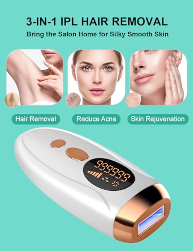 Image of At-Home IPL Laser Hair Removal Device for Women and Men Permanent Hair Removal 999,999 Flashes Painless Hair Remover on Armpits Back Legs Arms Face Bikini Line