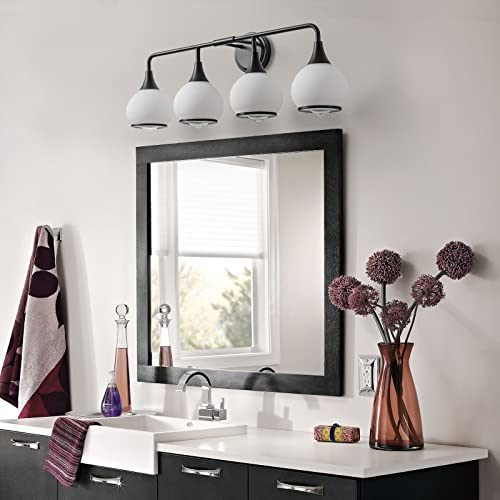 Image of Black Bathroom Light Fixtures 4-Lights Vanity Lights with Milky White Frosted Glass Shade Bathroom Vanity Light 30.7 inch Wall Sconce Lighting Bath(Exclude E26 Bulb)