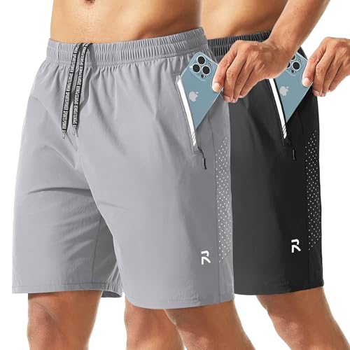 Men's Workout Athletic Shorts 2 Pack 7 Inch Inseam Lightweight Quick Dry Running Shorts Hiking Gym Basketball Shorts