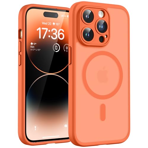 TOCOL für iPhone 14 Pro Hülle für MagSafe Vollständiger Kameraschutz Eingebauter Magnetring Stoßfest Kratzfest Transluzente Matt Handyhülle für iPhone 14 Pro Case 6 1 Zoll Orange