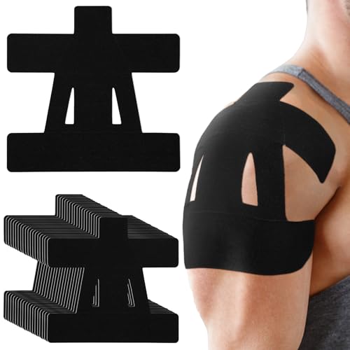 Anglechic 20 Count Kinesiology Tape for Shoulder Pain Relief Pre Cut Sports Waterproof Breathable Enhance Elastic Kinesiology Athletic Tape for Shoulder Support and Muscle Baseball Sports(Black)