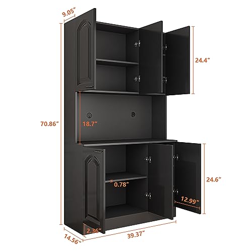 Avzear Kitchen Pantry Cabinet, 71 Inch Farmhouse Storage Cabinet Freestanding Floor Storage Cabinet Hutch Cupboard With 6 Doors Kitchen Pantry Cabinet For Kitchen Living Room Home Office thumb #1
