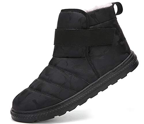 Santiro Men's Women's Snow Boots Winter Shoes Fully Fur Lined Outdoor Waterproof Anti-Slip Ankle Boots Black 9.5 Women/8 Men
