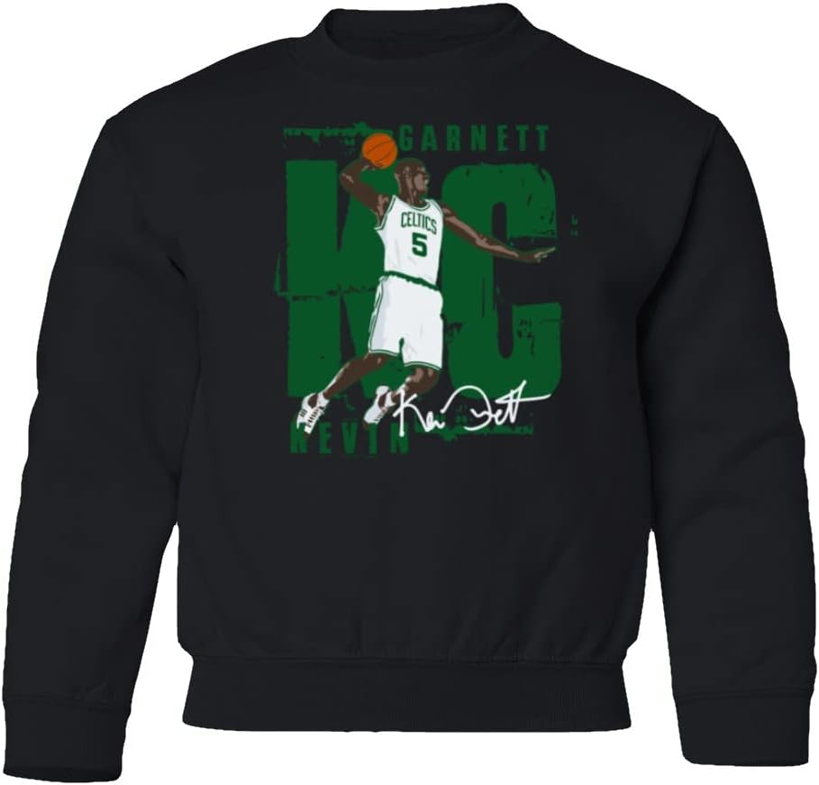 Garnett Former Boston Basketball Player Youth Crewneck Sweater (Black, Youth Large)