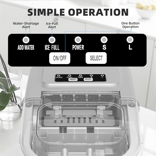 Image of Antarctic Star Countertop Ice Maker, Portable Ice Machine with Carry Handle, 26.5Lbs /24H, 2 Sizes Bullet Ice, 8Cubes in 6 Mins Office /Kitchen /Bar Grey
