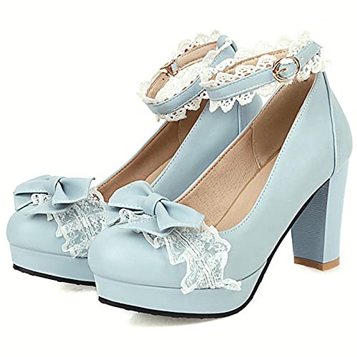 Erocalli Women's Lolita Shoes Platform Cosplay Cute Kawaii Lolita Shoes High Heel Bowknot Mid Chunky Heel Mary Jane Pumps3