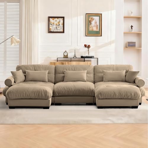 Image of SoarFlash Sectional Sofa Couch, U Shaped Modern Sofa with Solid Wood Legs, Couches Sofas for Living Room Apartment, Comfortable Small Couches for Apartment, Brown