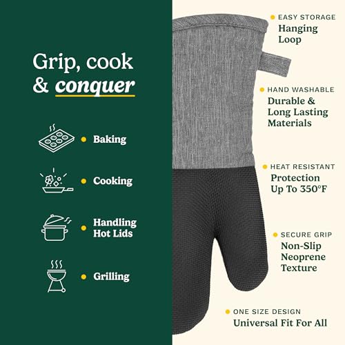 Image of Cuisinart Chambray Kitchen Oven Mitts, Heat-Resistant, 2-Pack, 7 inchx13 inch | Non-slip neoprene palm grips up to 350F, long cuff shields forearms, hang loop for storage, handles cast iron and grilling