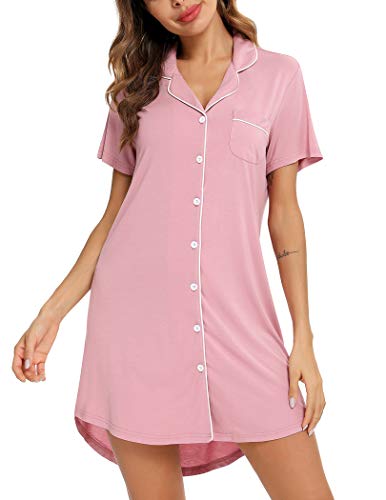 Image of Pjmlifecoco Nightgown for Women Button Down Sleepshirt Short /Long Sleeve Nightdress Soft Modal Sleepwear S-XXL