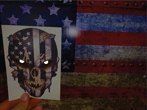Image of Skull with Reflective Eyes American Flag Vinyl Decal Stickers Car Truck Sniper Marines Army Navy Military Graphic