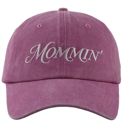 Image of Funny Mommin Hat, Distressed Cotton Adjustable Embroidered Mama Baseball Cap