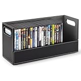 Stock Your Home DVD Storage Box, Movie Shelf Organizer for Blu-Ray, Video Game Cases, CDs, VHS Tape Display Stand, Disc Holder Can Store Up to 28 DVDs, Faux Leather (Black)