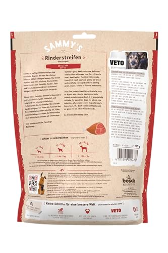 Sammy´s Rinderstreifen | Rindfleisch | Fleischiger Snack für Hunde | Getreidefrei| Single Animal Protein | ohne Zucker ohne Geschmacksverstärker 1 x 190g
