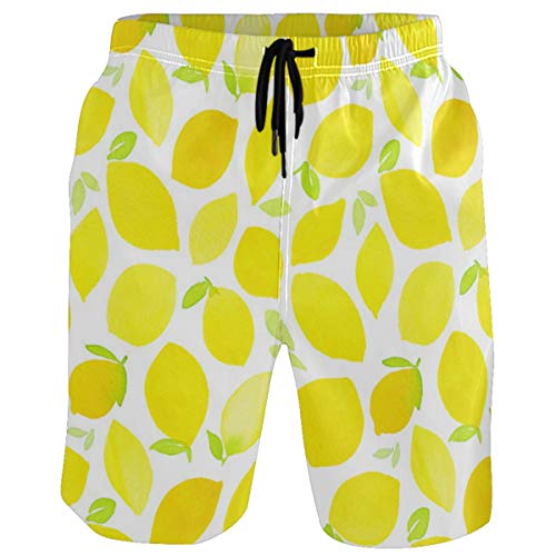 visesunny Beautiful Lemon Print Men's Beach Short Hot Summer Swim Trunks Sports Running Bathing Suits