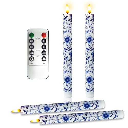 Bougeoirs LED à piles au design de fleur bleue avec programmateur à distance