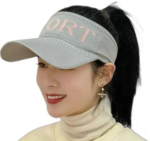 Sport Sun Visor Hat Summer Empty Top Baseball Cap for Women Girls(Grey)-image-25