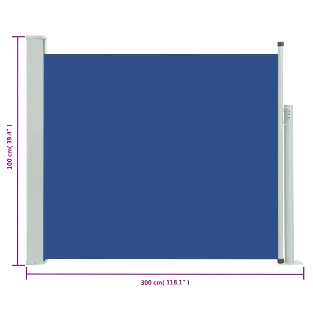 Tenda Laterale Estensibile per Esterni, 100x300 cm Blu, Tessuto Poliestere UV e Struttura Ferro, Frangivista Balcone e Separe da Giardino, Retrazione Automatica