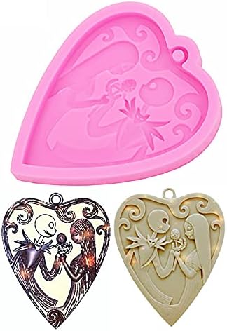 Halloween Theme Skull Lover Heart Shaped Keychain Silicone Mold with Hole for DIY Necklace Craft Candy Desserts Epoxy Crystal Earrings Bag Tag Luggage Trinket Decoration Pendant Mold