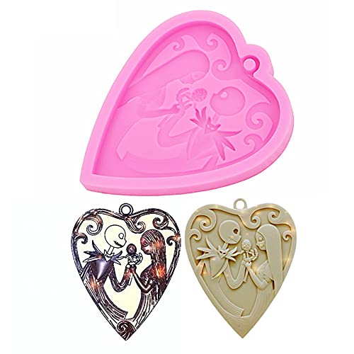 Halloween Theme Skull Lover Heart Shaped Keychain Silicone Mold With Hole For Diy Necklace Craft Candy Desserts Epoxy Crystal Earrings Bag Tag Luggage Trinket Decoration Pendant Mold #TOP10