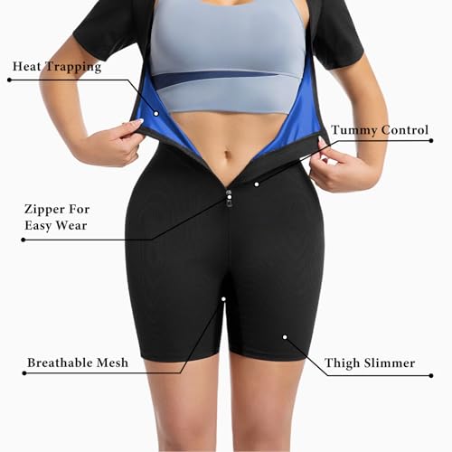 Image of Sauna Suit for Women Ribbed Full Body Sweat Shirts Weight Loss Waist Trainer Slim Shaper Belly Fat Workout Jumpsuit