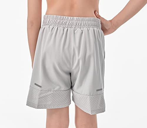 IRELIA Boys Box Brief Liner Compression Mesh Athletic Shorts Pocket Kids Quick Dry Active Sports Shorts with Reflective Strip Light Gray 14-16 - image 6