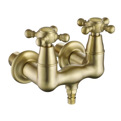 SUMERAIN 3-3/8 Tub Wall Mount Clawfoot Bathtub Faucet Two Cross Handles Brushed Gold