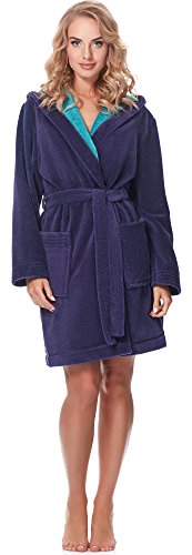 Merry Style Bata Corta con Capucha Vestidos de Casa Ropa Mujer MSLL1004 (Violeta/Azul, S)