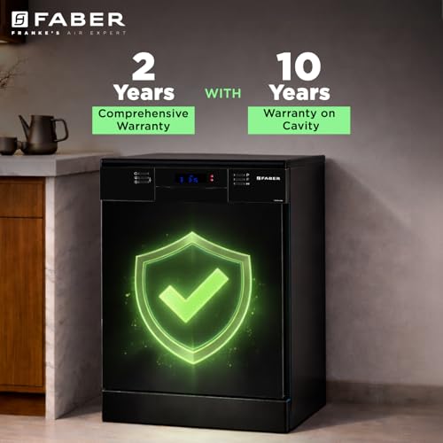 Image of Faber 14 Place Free Standing Dishwasher|8 Wash Programs| LED Display| Adjustable Racks | Auto Power Wash| Child Lock | 2Yr Comprehensive & 10Yr Cavity Warranty |FFSD 8PR 14S, Black Finish