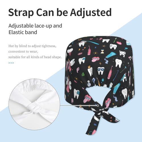Image of Working Cap Scrub Cap with Sweatband Adjustable Unisex Women Tie Back Hat Nurse Surgical Caps