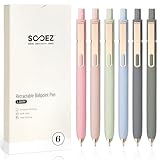 Sooez 6 Pack Ballpoint Pens, 1.0 mm Medium Point Black Ink Pens, Smooth Writing Pen Bulk for Journaling, Soft Grip Cute Pen for Women, Nurse, Office School Supplies, Small Teacher Gifts, Multicolor