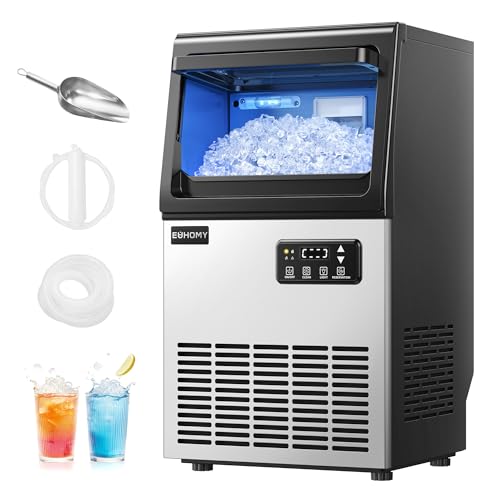 EUHOMY Commercial Nugget Ice Maker Machine, 80lbs/24H, Stainless Steel Under Counter Pebble Ice Maker with Water Filter, 9.25lbs Storage Bin, Soft Sonic Ice Machine for Home/Bar/Cafe/Restaurant