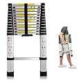 Telescoping Ladder 12.5ft Aluminum Telescopic Extension Multi Purpose Steps Non-Slip 330 lbs Capacity for Indoor Outdoor Work