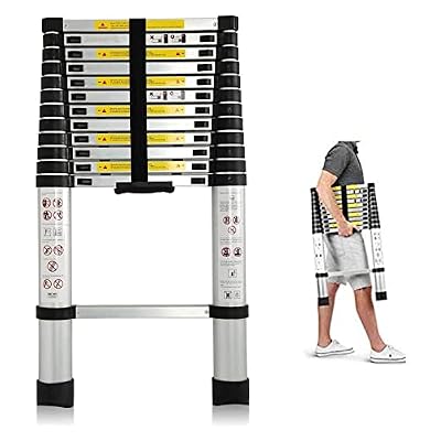 Telescoping Ladder 12.5ft Aluminum Telescopic Extension Multi Purpose Steps Non-Slip 330 lbs Capacity for Indoor Outdoor Work
