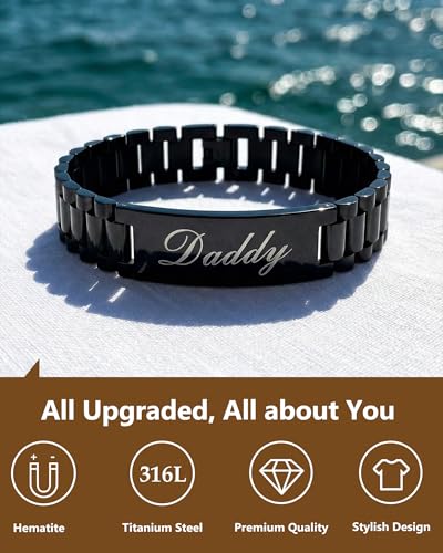 Image of Feraco Magnetic Hematite Bracelets for Men,Titanium Steel Link Bracelet Men's Personalized Jewelry Birthday Gift for DAD Father Husband Boyfriend