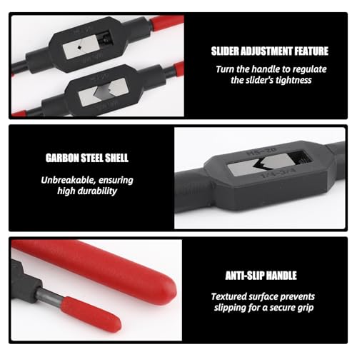 Sopoloray 2Pcs Adjustable Wrench Handle Set,1/4"-3/4",1/16"-1/4" Tap Wrench Screw Holder Reamer Hand Tool with Plastic Dipped Non-Slip Handle,Reamer Ratcheting Tap Handle - Image 3